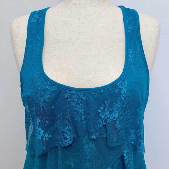 Eyeshadow NWOT Teal Racerback Lace Overlay Tank Top Women L - Picture 2 of 9